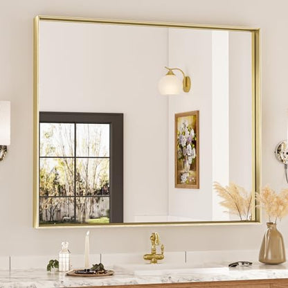 Keonjinn 42x36 Inch Gold Bathroom Mirror for Over Sink, Rectangular