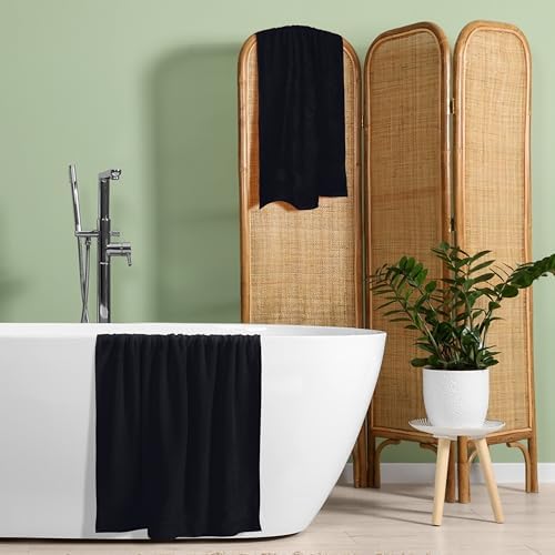 Belizzi Home Cotton 2 Pack Oversized Bath Towel Set 28x55 inches, Large Bath Towels, Ultra Absorbant Compact Quickdry & Lightweight Towel, Ideal for Gym Travel Camp Pool - Black