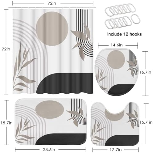 Bathroom Sets with Shower Curtain and Rugs, Boho, 4 Pcs Geometric