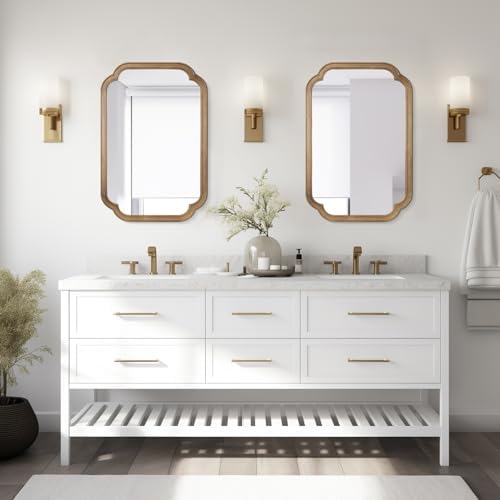 WallBeyond 20" x 30" Rounded Corner Arch Wall Mirror with Wood Frame for Entryway, Living Room or Bedroom Home Decor - Light Woodgrain, Honey-Colored
