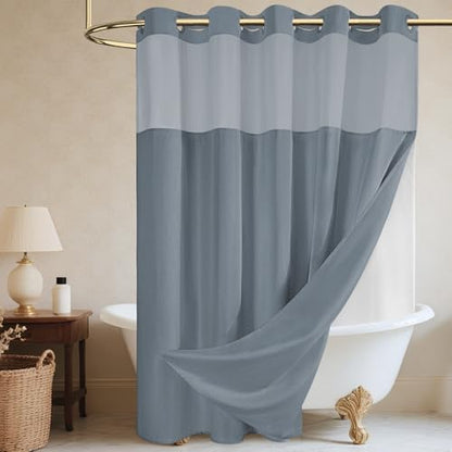 WONICY No Hook Shower Curtain with Liner, Gray Blue, 71 x 74 Inch