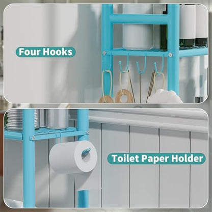 3-Tier Over Toilet Storage, Anti-Tip, 64" H, Blue