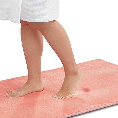 Memory Foam Bath Mat Non Slip Absorbent Super Cozy Velvet Bathroom Rug Carpet (17 inches X 24 inches, Peach)