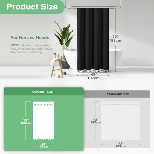 Dynamene Stall Boho Farmhouse Shower Curtain Tufted Chevron 42"x72" Black