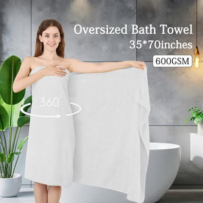 Extra Large Bath Towels Set 35x70 Inches - White Luxury 600 GSM Oversized Bath Sheet Towel,Ultra Soft Microfiber - Quick Dry,Highly Absorbent Shower Towels Spa Hotel Bathroom Towel Set (4-Pack)