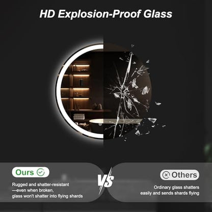 DUMOS 24 Inch Round LED Bathroom Mirror with Lights, Circle Vanity Mirror