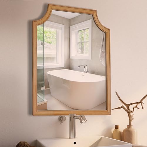 WallBeyond Scalloped Wood Mirror for Wall Decor 16x20 Inch Small Bathroom Vanity Rectangle Mirror for Hallway Bedroom Living Room(Natural)