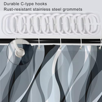 Blue Striped Shower Curtain with Hooks for Bathroom 72x72 Inch