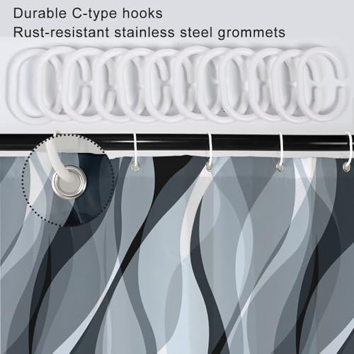 Blue Striped Stall Shower Curtain with Hooks, 48x72 Inch