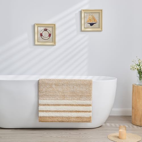 CozeCube Beige Striped 36"x24" Non Slip Washable Bath Mat