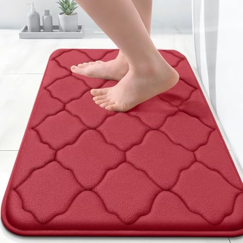 OLANLY Memory Foam Bath Mat Rug 24x16, Ultra Soft Bathroom Rugs, Red
