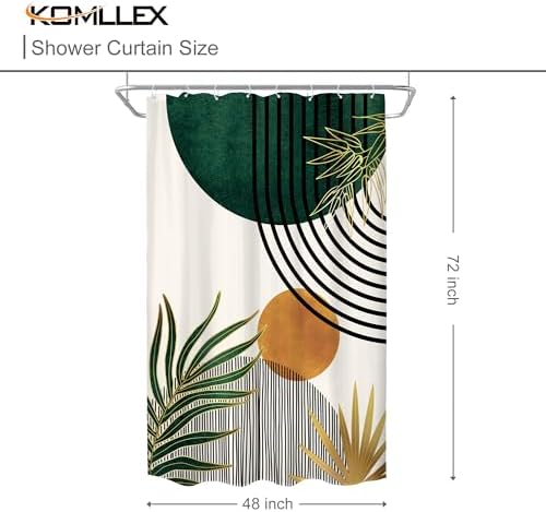 KOMLLEX Mid Century Green Boho Abstract Modern Bathroom Shower Curtain Set