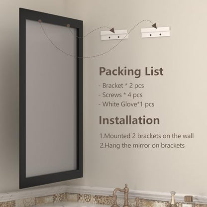 26x36 Inch Black Metal Framed Bathroom Mirror for Wall