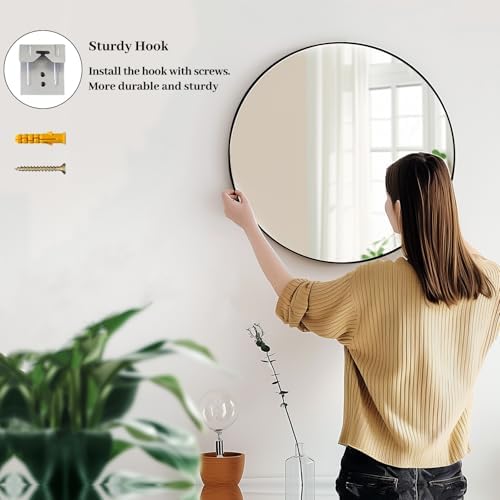 Sunniry Black Round Mirror 26 inch, 2 Pack Wall Mirror, Matte Metal Frame