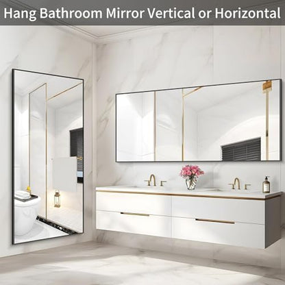 COFENY 36x72inch Bathroom Mirror, Black Rectangle Mirror with Thin Metal Frame, Large Rectangular Wall Mirrors for Bathroom, Living Roomm, Hair Salon, Big Farmehouse Mirror Hang Horizontal/Vertical