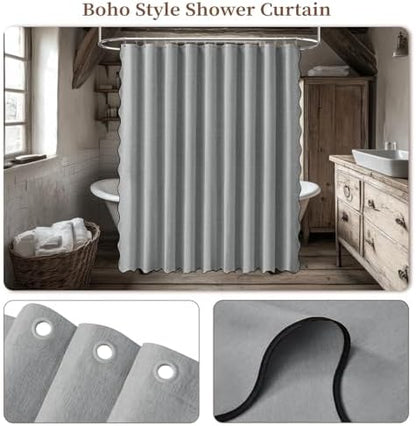 BTTN 108x72 Boho Scalloped Linen Textured Cloth Shower Curtain, Grey/Gray