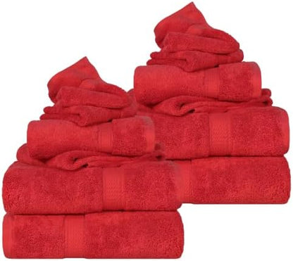 SUPERIOR Egyptian Cotton Ultra Plush & Absorbent, 12 Piece Set, Red