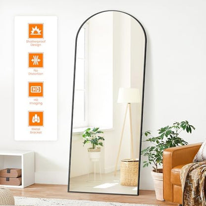 Arched Full Length Mirror, 70"x24" Standing Body Mirror for Wall, Black