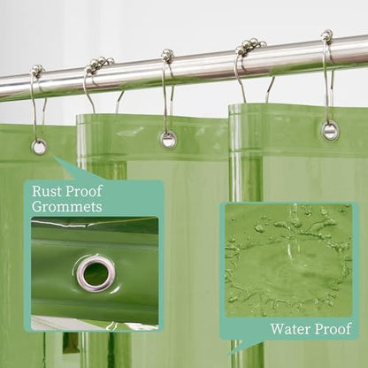 Mrs Awesome Clear Green Shower Curtain Liner with 3 Magnets, 72x72