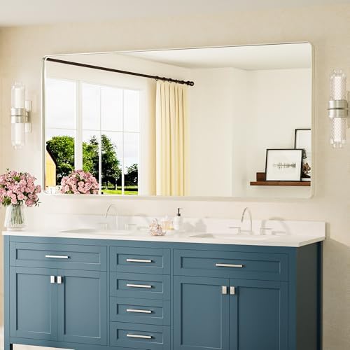 TETOTE 72 x 36 Inch Brushed Nickel Mirror Metal Framed Bathroom Mirror, Tempered Glass, Modern Farmhouse Wall Mounted Mirror for Decorative(Horizontal/Vertical)
