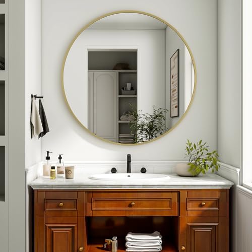 XRAMFY 36 Inch Round Mirror-Gold Circle Mirrors for Bathroom, Entryway