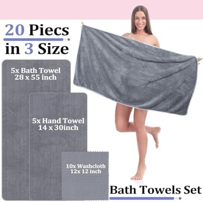 Mixweer 20 Pcs Bath Towel and Washcloths Set for Bathroom, Classic Color