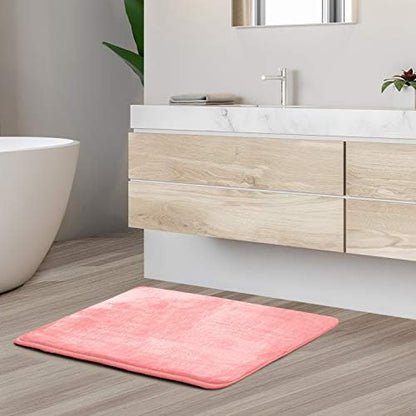 Clara Clark Bathroom Rugs, Velvet Memory Foam Bath Mat, Non-Slip, Machine Washable Bath Rugs - Dries Quickly, Ultra Soft Plush Bath Mats for Bathroom, 17 x 24, Coral Pink