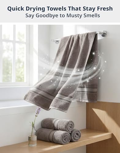 LANE LINEN Towel Set 4 Piece Soft Absorbent Quick Dry - Platinum