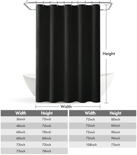 MIULEE W60*L84 Extra Long Linen Shower Curtain Black 10 Metal Hooks