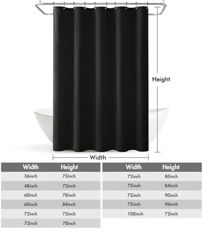 MIULEE W60*L84 Extra Long Linen Shower Curtain Black 10 Metal Hooks