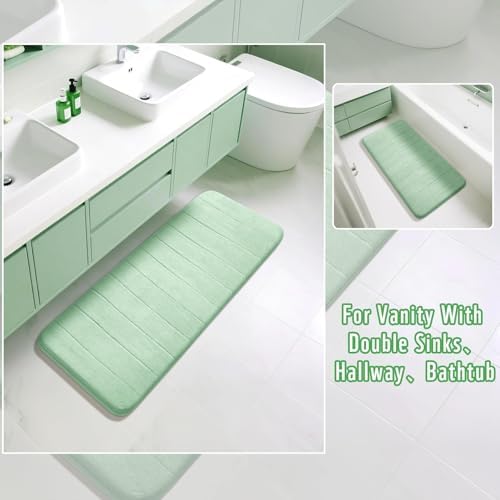 Yimobra Memory Foam Bath Mat, Super Soft Absorbent Bathroom Rug Non Slip 31.5x20 Inch, Quick Dry, Machine Washable Floor Carpet for Tub Shower, Home Decor Accessories, Pale Green