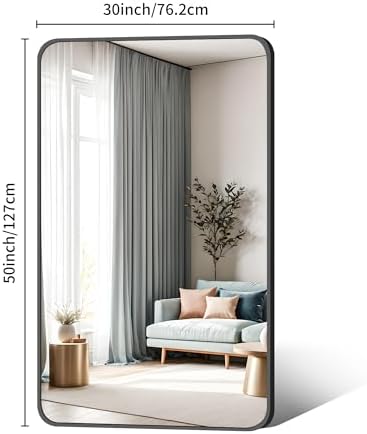 DESBING 30 x 50 Inch Bathroom Mirror, Matte Black Wall Mirror with Metal Frame, Decorative Rectangular Vanity Mirror for Bedroom Bathroom Living Room Entryway (Horizontal/Vertical)