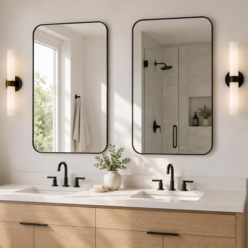 2-Pack 24x36 Inch Matte Black Rounded Rectangle Vanity Mirrors
