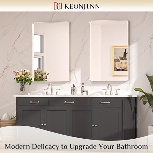 Keonjinn 24 x 36 Inch Brushed Nickel Bathroom Mirrors for Over Sink