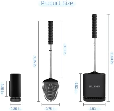 Sellemer Silicone Toilet Brush, Ventilation Slots Base Holder 3 Pack, Black