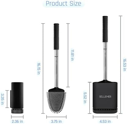 Sellemer Silicone Toilet Brush, Ventilation Slots Base Holder 2 Pack, Black