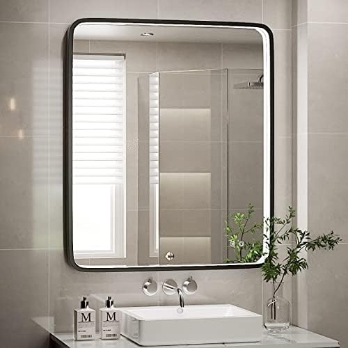 30X36 Inch LED Lighted Bathroom Mirror,Black Frame,3 Color