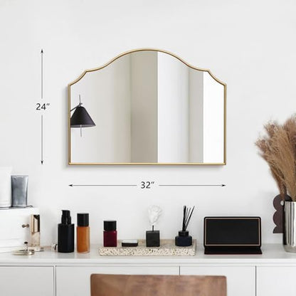 Besdomus Gold Wooden Vanity Mirror: 32"x24" Bathroom Mirrors for Over Sink