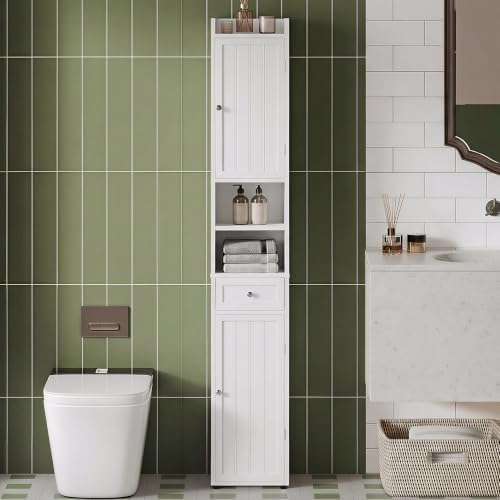 ChooChoo Tall Bathroom Storage Cabinet with Drawer, 11.8" x 11.8" x 70.8"