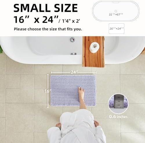 TYUU Waffle Bath Mat, Small Cute Bathroom Rug Non Slip 24x16 Lavender Cream