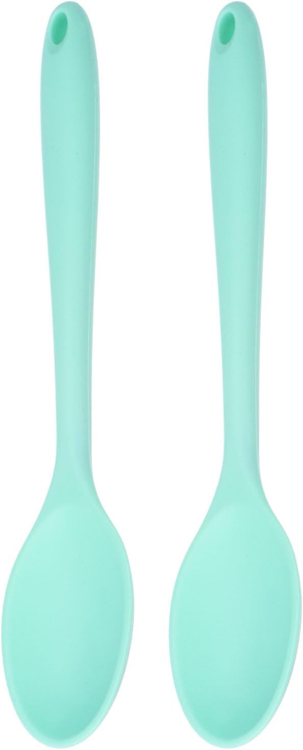 HARFINGTON 2Pcs Silicone Spoons, Heat Resistant Kitchen Cooking Utensil Spoon for Cooking, Mixing, Stirring and Serving, Green