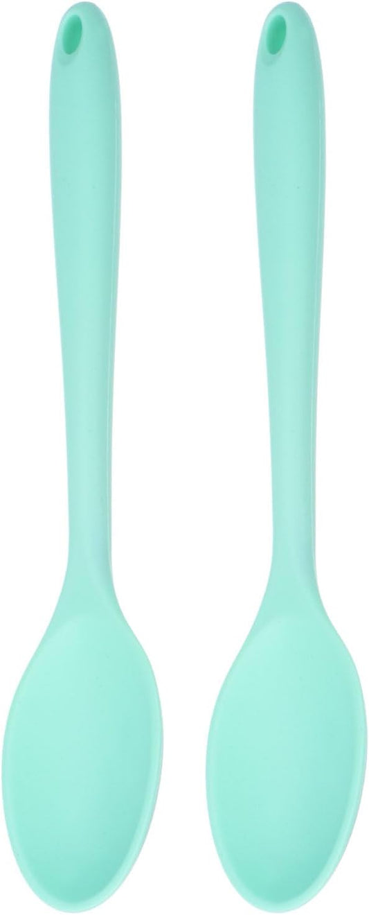 HARFINGTON 2Pcs Silicone Spoons, Heat Resistant Kitchen Cooking Utensil Spoon for Cooking, Mixing, Stirring and Serving, Green
