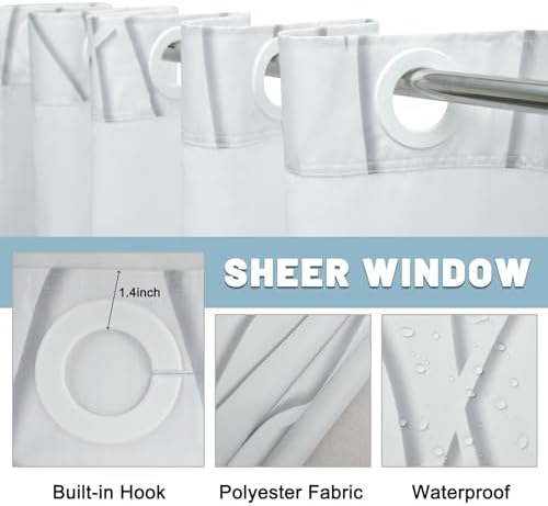 LXBNI No Hook Shower Curtain with Liner, Grey Shadow, 71 x 74 Inch
