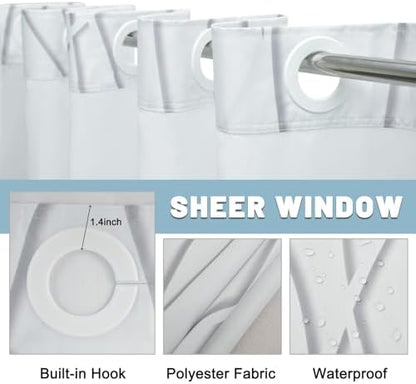 LXBNI No Hook Shower Curtain with Liner, Grey Shadow, 71 x 74 Inch