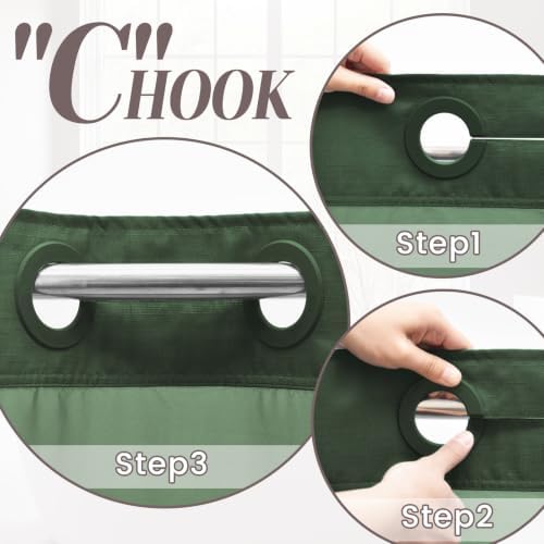 SORTTO No Hook Slub Shower Curtain with Liner, 71x74, Dark Green