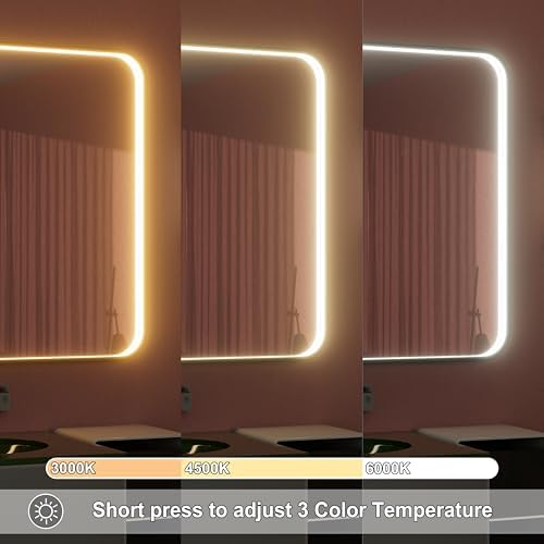 48"x36" Black LED Bathroom Mirror with Lights, 3000K/4500K/6000K