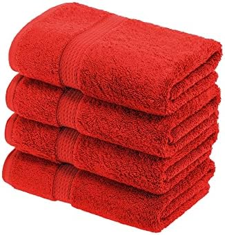 SUPERIOR Egyptian Cotton Plush & Absorbent, Hand Towel Set of 4, Red