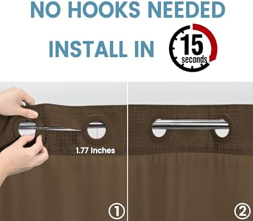 EUTXL Heavyweight Waffle No Hook Shower Curtain with Liner, Brown, 71x74