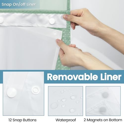 EUTXL Heavyweight No Hook Shower Curtain with Liner, Mint Green,71x86