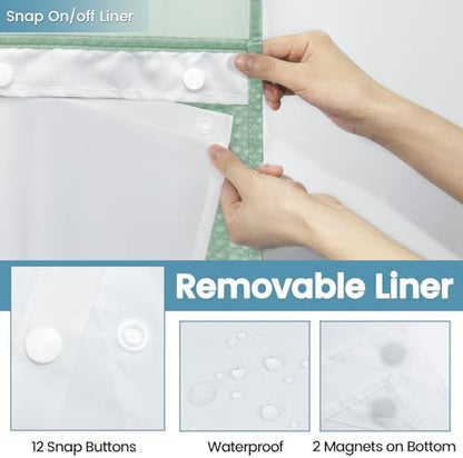 EUTXL Heavyweight No Hook Shower Curtain with Liner, Mint Green,71x86